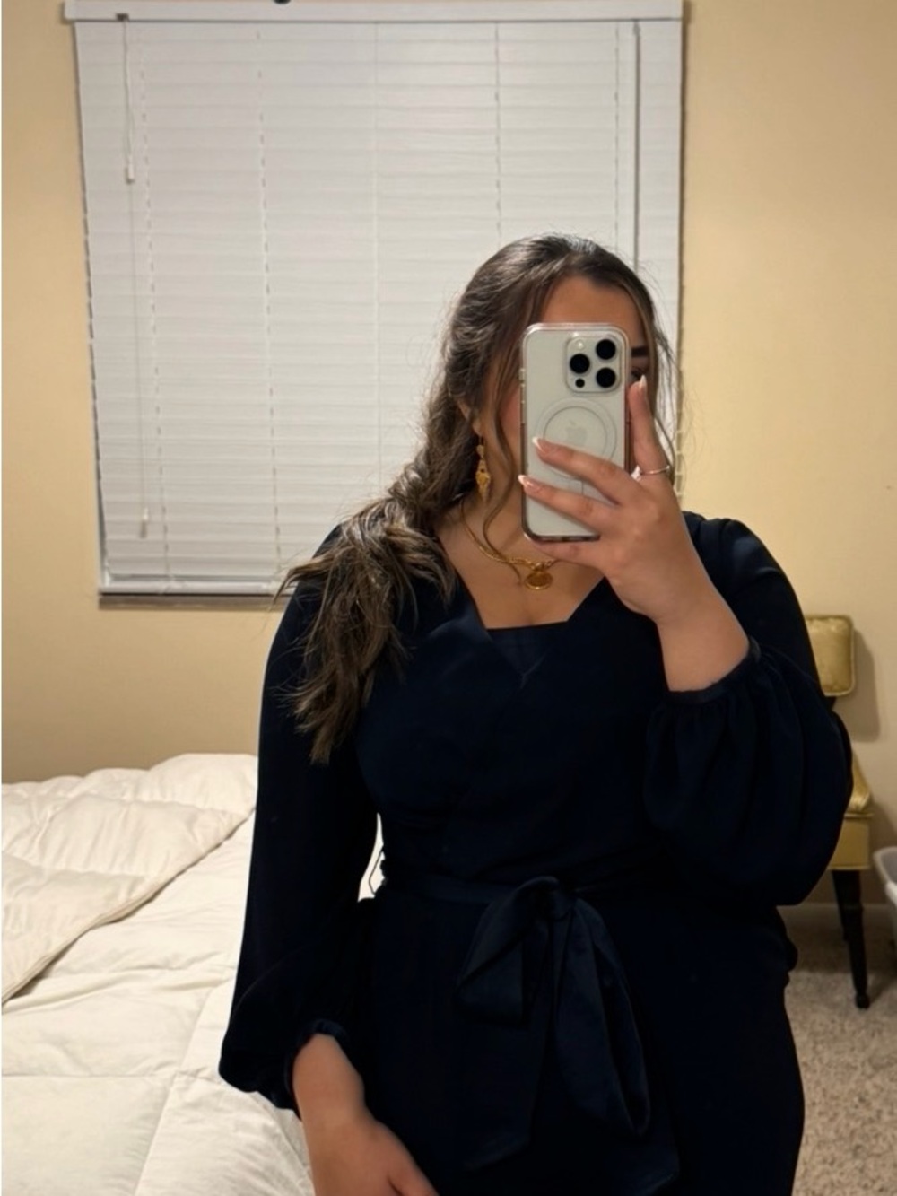 Eliza J Navy V-Neck Wrap Jumpsuit with Belt - Picture 8 of 8